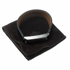 Hermes USB Flash Drive Black Leather Silver Tone Bracelet For Men -Deals Hermes Store luxury men hermes used accessories p156707 0008
