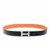 Hermes Black/Orange Swift Leather Reversible H Buckle Belt 95cm For Men -Deals Hermes Store luxury men hermes used accessories p160817 001