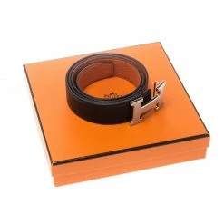 Hermes Black/Orange Swift Leather Reversible H Buckle Belt 95cm For Men -Deals Hermes Store luxury men hermes used accessories p160817 006