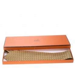 Hermes Vintage Pale Yellow Interlocked Chain Link Print Silk Tie For Men -Deals Hermes Store luxury men hermes used accessories p161663 005