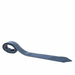 Hermes Navy Blue Printed Silk Twill Tie For Men