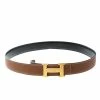 Hermes Hermès Black/Brown Leather Reversible Gold Grooved Finished H Buckle Belt 95cm For Men -Deals Hermes Store luxury men hermes used accessories p169286 002