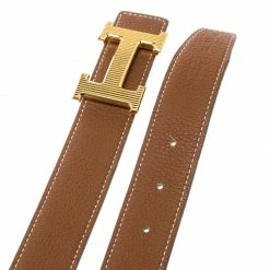 Hermes Hermès Black/Brown Leather Reversible Gold Grooved Finished H Buckle Belt 95cm For Men -Deals Hermes Store luxury men hermes used accessories p169286 003