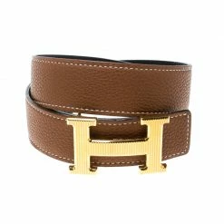 Hermes Hermès Black/Brown Leather Reversible Gold Grooved Finished H Buckle Belt 95cm For Men -Deals Hermes Store luxury men hermes used accessories p169286 004