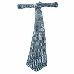 Hermes Navy Blue Link Pattern Printed Silk Tie For Men -Deals Hermes Store luxury men hermes used accessories p172384 001