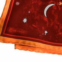 Hermes Red L'annee Des Etoiles Printed Silk Pocket Square For Men -Deals Hermes Store luxury men hermes used accessories p172391 004