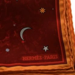 Hermes Red L'annee Des Etoiles Printed Silk Pocket Square For Men -Deals Hermes Store luxury men hermes used accessories p172391 005