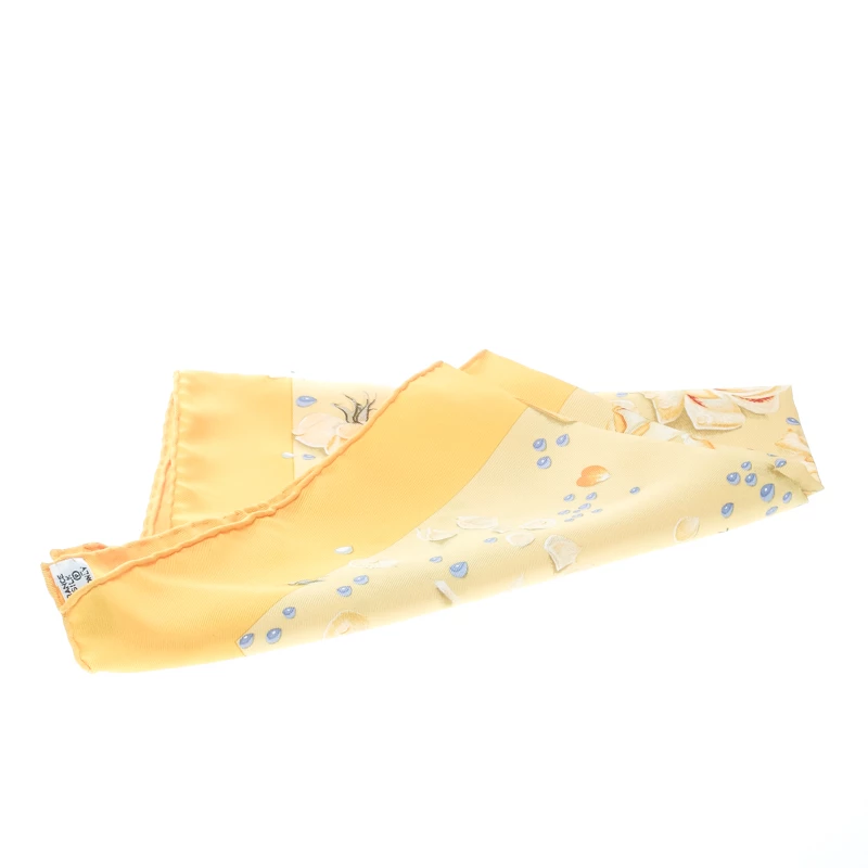 Hermes Yellow Floral Printed Silk Pocket Square For Men 6 Hermes Yellow Floral Printed Silk Pocket Square For Men - Image 4