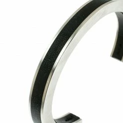 Hermes Black Leather Silver Tone Open Cuff Bracelet For Men -Deals Hermes Store luxury men hermes used accessories p174409 003