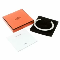 Hermes Black Leather Silver Tone Open Cuff Bracelet For Men -Deals Hermes Store luxury men hermes used accessories p174409 008