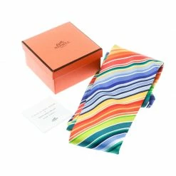 Hermess Multicolor Diagonal Rainbow Striped Silk Tie For Men -Deals Hermes Store luxury men hermes used accessories p177345 005