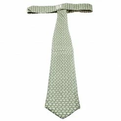 Hermes Pistacchio Green Printed Silk Traditional Tie For Men -Deals Hermes Store luxury men hermes used accessories p180830 001