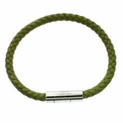 Hermes Goliath Green Woven Leather Palladium Plated Bracelet For Men -Deals Hermes Store luxury men hermes used accessories p181259 005