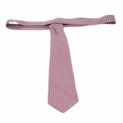 Hermes Burgundy Modern Geometric H Link Printed Silk Tie For Men -Deals Hermes Store luxury men hermes used accessories p184857 003