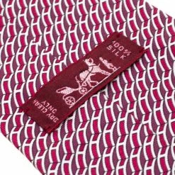 Hermes Burgundy Modern Geometric H Link Printed Silk Tie For Men -Deals Hermes Store luxury men hermes used accessories p184857 005
