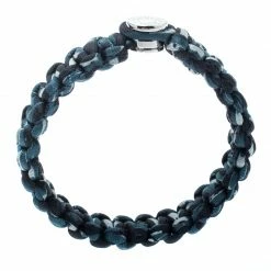 Hermes Blue Silk Twill Kid Palladium Plated Bracelet Size T4 For Men -Deals Hermes Store luxury men hermes used accessories p194217 003