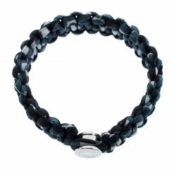 Hermes Blue Silk Twill Kid Palladium Plated Bracelet Size T4 For Men -Deals Hermes Store luxury men hermes used accessories p194217 005