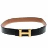 Hermes Hermès Black/Brown Leather Reversible Gold Metal Finished H Buckle Belt 90CM For Men -Deals Hermes Store luxury men hermes used accessories p196059 002