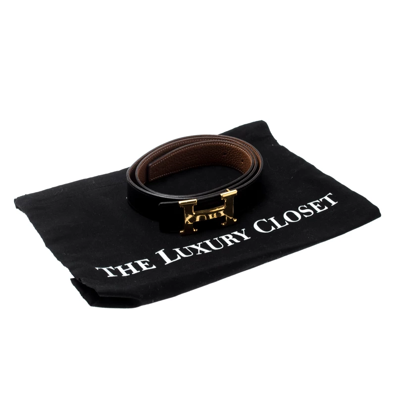 Hermes Hermès Black/Brown Leather Reversible Gold Metal Finished H Buckle Belt 90CM For Men 8 Hermes Hermès Black/Brown Leather Reversible Gold Metal Finished H Buckle Belt 90CM For Men - Image 6