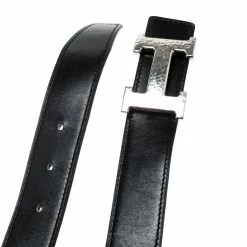 Hermes Hermès Black/Blue Leather Reversible Silver Hammered Finished H Buckle Belt 90cm For Men -Deals Hermes Store luxury men hermes used accessories p197324 003