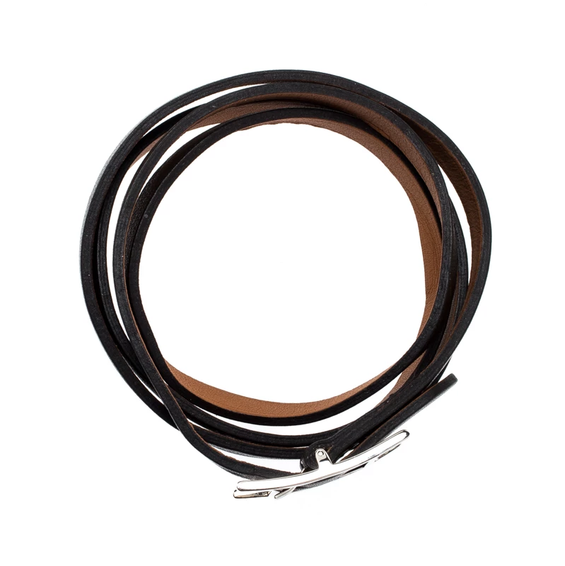 Hermes Hapi 3 Dark Green Leather Palladium Plated Wrap Bracelet For Men 6 Hermes Hapi 3 Dark Green Leather Palladium Plated Wrap Bracelet For Men - Image 4