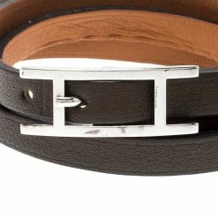 Hermes Hapi 3 Dark Green Leather Palladium Plated Wrap Bracelet For Men 11 Hermes Hapi 3 Dark Green Leather Palladium Plated Wrap Bracelet For Men -Deals Hermes Store luxury men hermes used accessories p207149 006