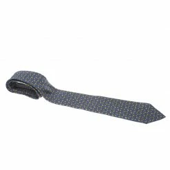 Hermes Navy Blue Whimsical Topiary Animal Printed Silk Traditional Tie For Men