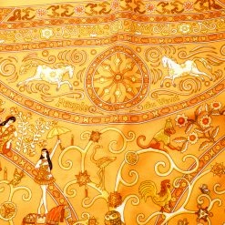 Hermes Orange Peuple Du Vent Printed Silk Pocket Square For Men -Deals Hermes Store luxury men hermes used accessories p208543 005