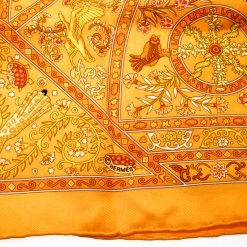 Hermes Orange Peuple Du Vent Printed Silk Pocket Square For Men -Deals Hermes Store luxury men hermes used accessories p208543 006
