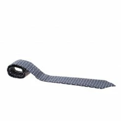 Hermes Vintage Navy Blue Honeycomb Pattern Silk Tie For Men