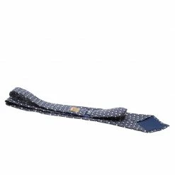 Hermes Vintage Navy Blue Honeycomb Pattern Silk Tie For Men -Deals Hermes Store luxury men hermes used accessories p208909 003