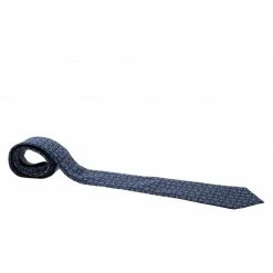 Hermes Vintage Navy Blue Equestrian Stirrup Print Silk Tie For Men
