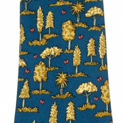 Hermes Blue Silk Gold Tree Print Tie For Men 7 Hermes Blue Silk Gold Tree Print Tie For Men -Deals Hermes Store luxury men hermes used accessories p209603 004