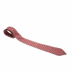 Hermes Berry Pink Silk Equestrian Printed Tie For Men