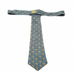 Hermes Blue Silk Circus Elephant And Mouse Print Tie For Men -Deals Hermes Store luxury men hermes used accessories p209887 003