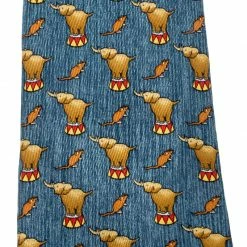 Hermes Blue Silk Circus Elephant And Mouse Print Tie For Men -Deals Hermes Store luxury men hermes used accessories p209887 004