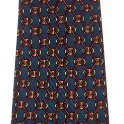 Hermes Navy Blue Red Rope Geometric Print Silk Tie For Men -Deals Hermes Store luxury men hermes used accessories p210166 004
