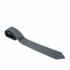 Hermes Navy Blue Aeroplanes And Swallows Print Silk Tie For Men