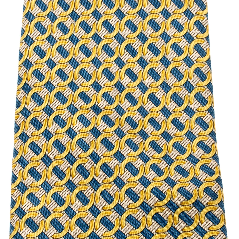Hermes Yellow And Blue Ring Print Silk Tie For Men 4 Hermes Yellow And Blue Ring Print Silk Tie For Men - Image 2