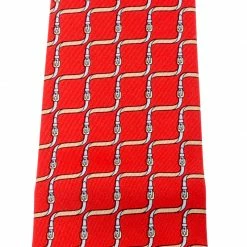 Hermes Red Equestrian Belt Print Silk Twill Tie For Men -Deals Hermes Store luxury men hermes used accessories p216028 004
