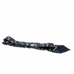 Hermes Navy Blue Half Moon Print Silk Twill Tie For Men -Deals Hermes Store luxury men hermes used accessories p216068 003