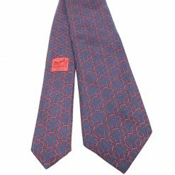 Hermes Navy Blue Ring Print Silk Tie For Men -Deals Hermes Store luxury men hermes used accessories p220178 001