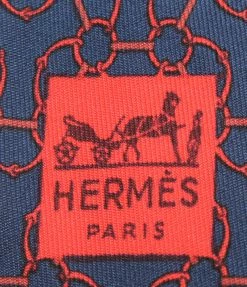 Hermes Navy Blue Ring Print Silk Tie For Men -Deals Hermes Store luxury men hermes used accessories p220178 004