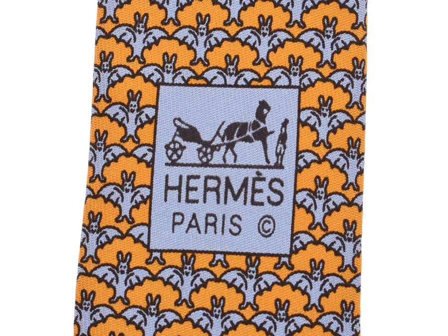 Hermes Orange Silk Bats Pattern Tie For Men 7 Hermes Orange Silk Bats Pattern Tie For Men - Image 5