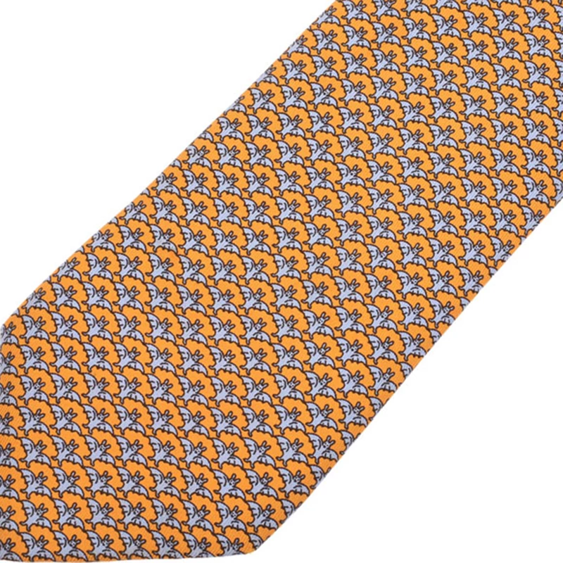 Hermes Orange Silk Bats Pattern Tie For Men 4 Hermes Orange Silk Bats Pattern Tie For Men - Image 2