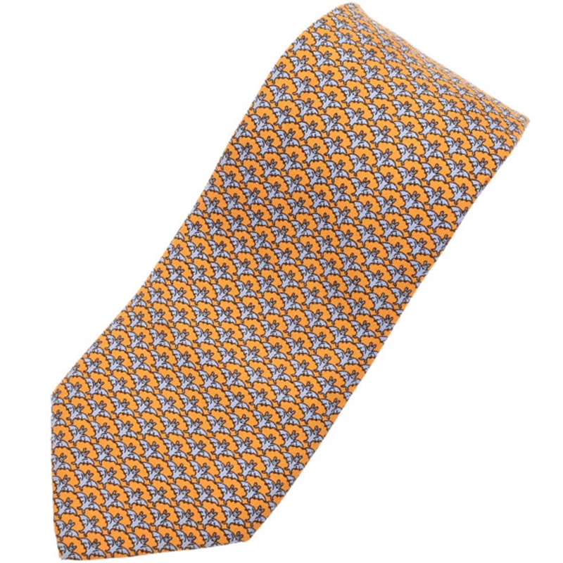 Hermes Orange Silk Bats Pattern Tie For Men 3 Hermes Orange Silk Bats Pattern Tie For Men