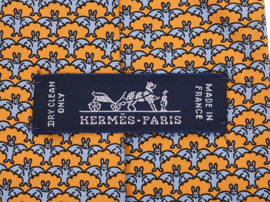 Hermes Orange Silk Bats Pattern Tie For Men 8 Hermes Orange Silk Bats Pattern Tie For Men - Image 6