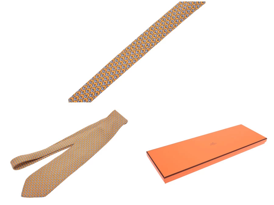 Hermes Orange Silk Bats Pattern Tie For Men 9 Hermes Orange Silk Bats Pattern Tie For Men - Image 7