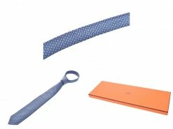 Hermes Blue Silk Print Tie For Men -Deals Hermes Store luxury men hermes used accessories p230189 003
