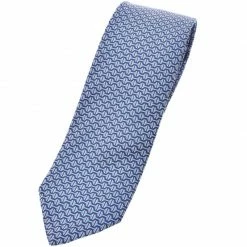 Hermes Blue Silk Print Tie For Men